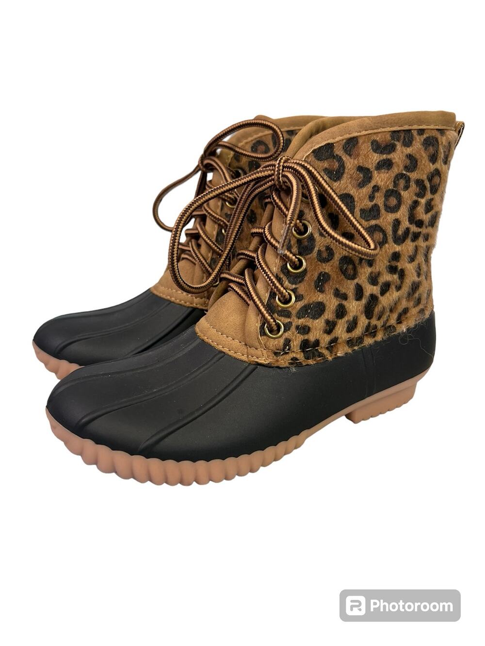 MarleyLilly Animal Print Rain Boots Size 13 Lace Up Winter Snow Boots